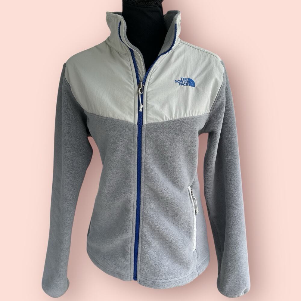 The North Face Fleece Jacket Gray Womens Small Full Zip Pockets Polartec Recycle